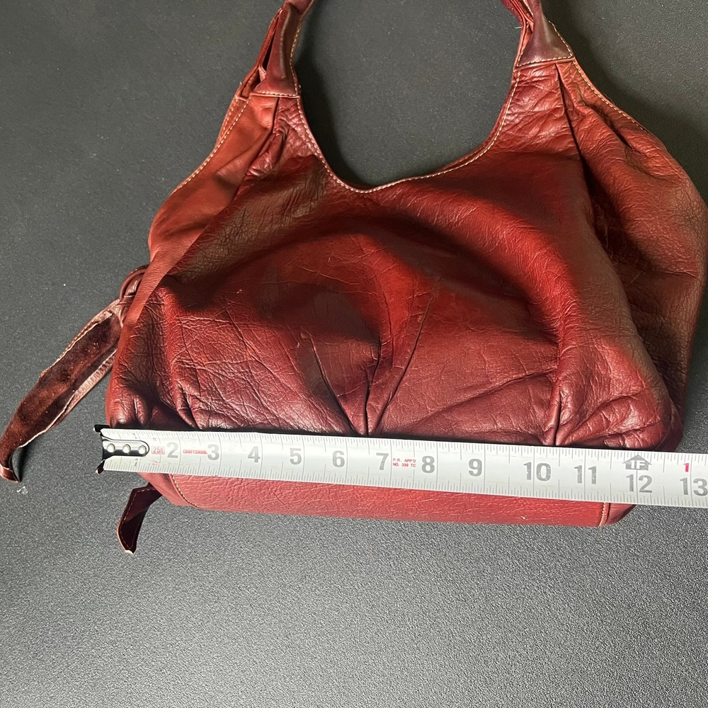 Brown Leather Hobo Shoulder Bag Pleated Slouchy Tote Boho Y2k Academia Retro - Picture 13 of 14